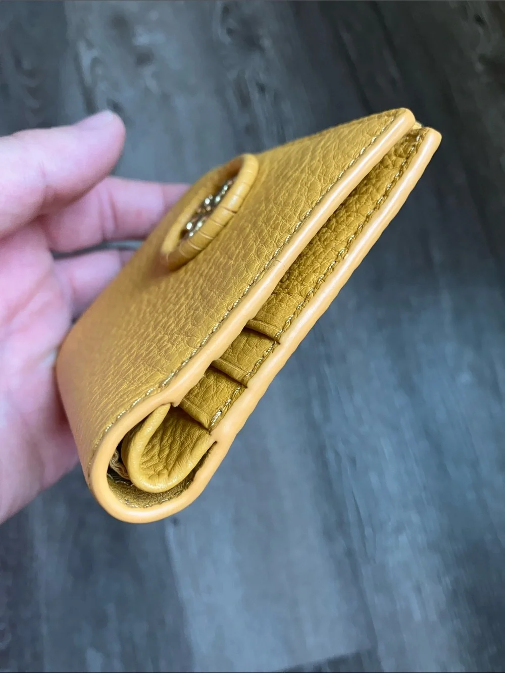 Tory Burch Pebbled Leather Zip Card Case in Mustard